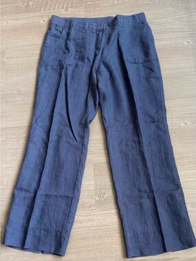 NWOT J. Jill 100% Linen Wide Leg Pants Blue Comfort Waist - women’s 8 petite